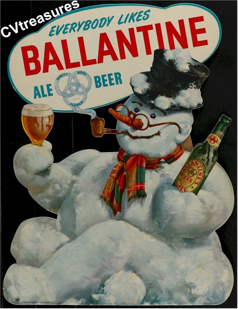 Vintage Beer Advertising Poster P. BALLANTINE & SONS BREWING CO. die-cut standee 1948 UNUSED! Snowman