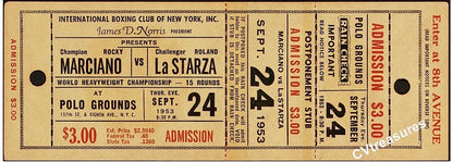 Vintage Boxing Program and Ticket Sports Memorabilia, ROCKY MARCIANO Roland La Starza 1953