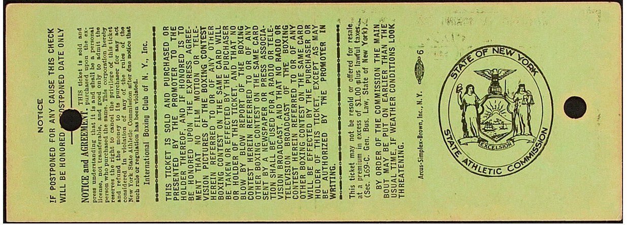 Vintage Boxing Program and Ticket Sports Memorabilia, ROCKY MARCIANO Roland La Starza 1953
