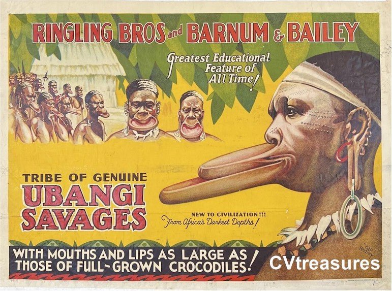 Vintage Circus Poster Human Oddities Ubangi Savages Ringling Bros Barnum Bailey Half Sheet Hap Hadley 1932