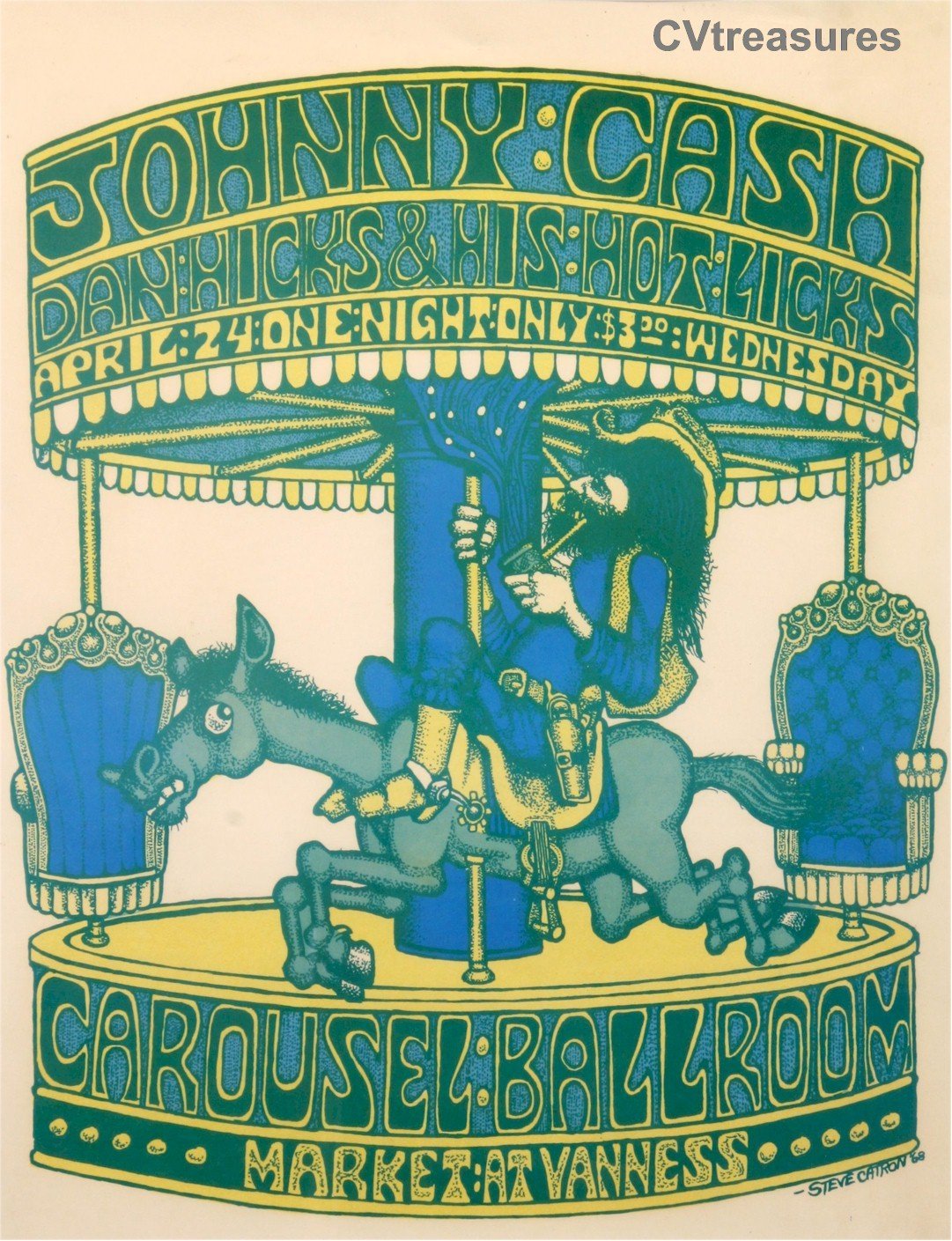 Vintage Concert Poster Johnny Cash at the Carousel Ballroom Poster Steve Catron 1968