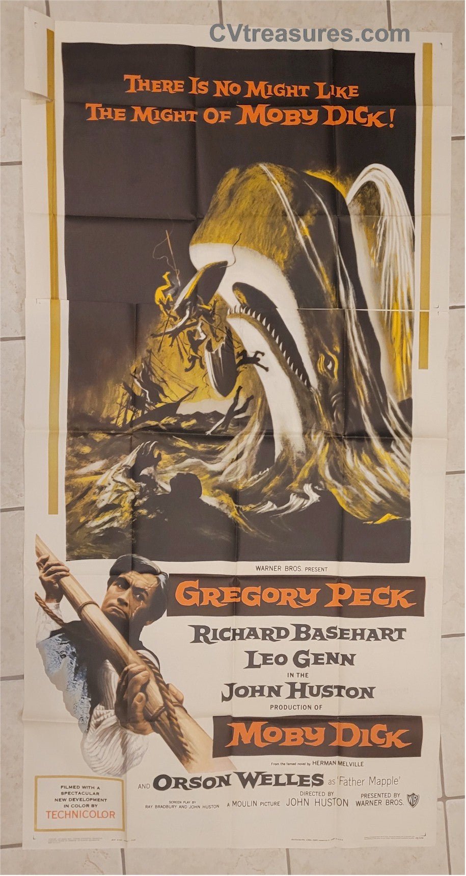 Vintage Movie Poster Moby Dick RARE Original Authentic Sci Fi Three Sheet movie theater poster Gregory Peck