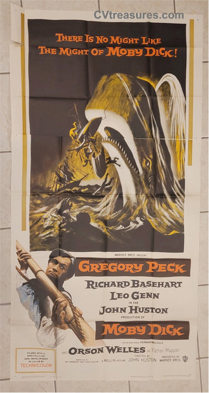 Vintage Movie Poster Moby Dick RARE Original Authentic Sci Fi Three Sheet movie theater poster Gregory Peck