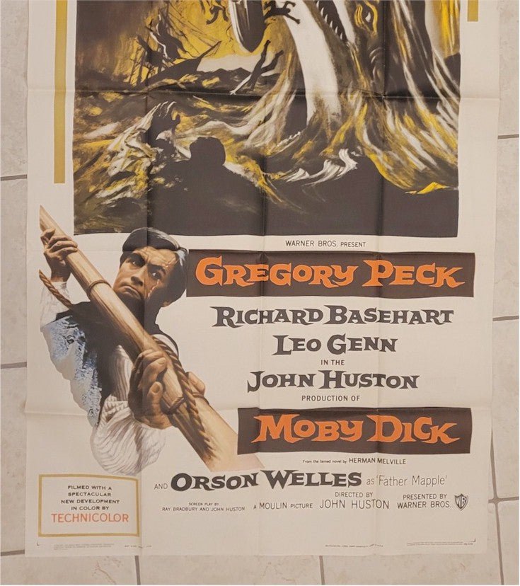 Vintage Movie Poster Moby Dick RARE Original Authentic Sci Fi Three Sheet movie theater poster Gregory Peck