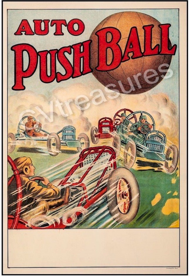 Vintage Sports Memorabilia Auto Racing Car Advertising Poster AUTO PUSHBALL 1910 A++