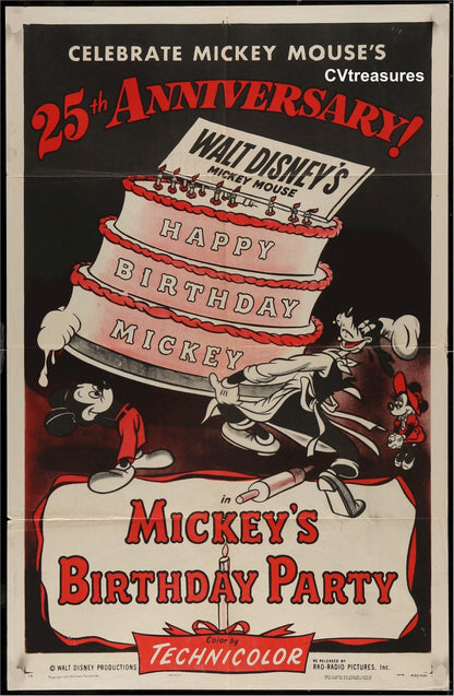 Walt Disney "Mickey's Birthday Party" Original Authentic Vintage Movie Theater Poster one sheet