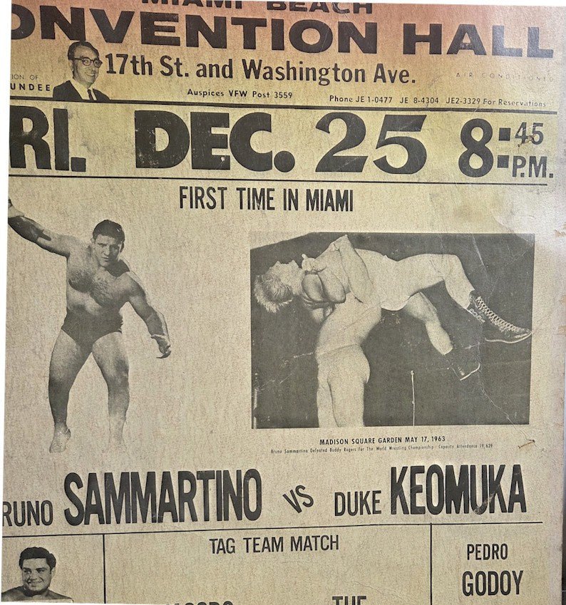 WWWF Original Wrestling WWWF Concert Poster Sports Memorabilia Poster Bruno Sammartino RARE 1964 Miami