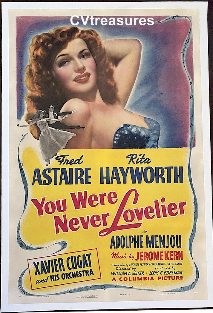 You Were Never Lovelier Original Authentic Vintage Movie Poster One Sheet Rita Hayworth, Fred Astaire 1942