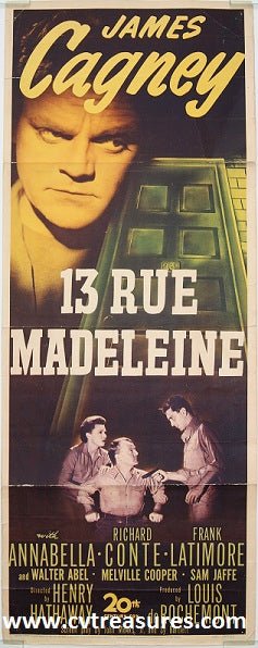 13 Rue Madeleine Vintage movie poster insert James Cagney 1944