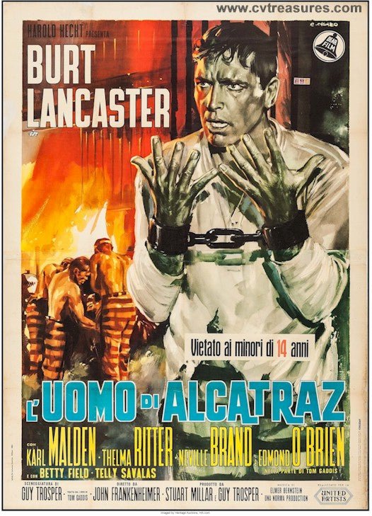 Birdman of Alcatraz Original Vintage Movie Theater Poster Burt Lancaster large Italian 4 - Fogli