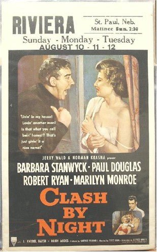 Clash By Night, 1952, Marilyn Monroe, Window Card movie poster