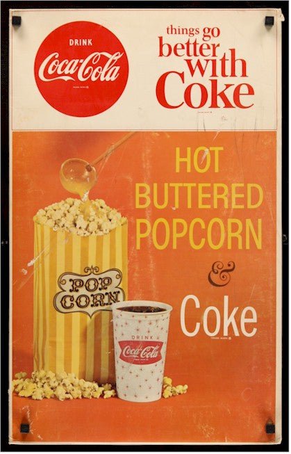COCA - COLA HOT BUTTERED POPCORN 60s Posters & Lobby displays Vintage advertising