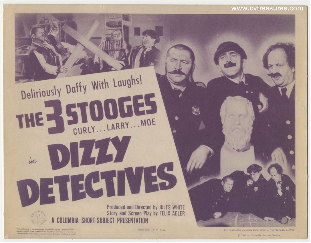 Dizzy Detectives 3 Three Stooges Original Authentic Vintage Title Lobby Card Movie Theater Poster 1943