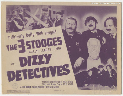 Dizzy Detectives 3 Three Stooges Original Authentic Vintage Title Lobby Card Movie Theater Poster 1943