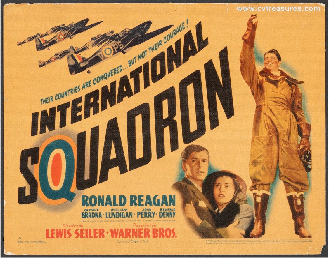 International Squadron Original Authentic Vintage Movie Theater Poster Title lobby Card Ronald Reagan President Old Aviation