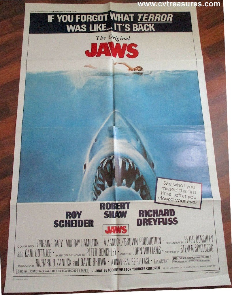Jaws Original Vintage Movie Poster Rare 1975 re - release