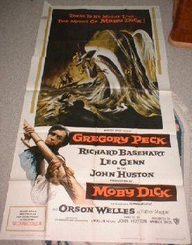 Moby Dick RARE Original Authentic Vintage Three Sheet movie theater poster Gregory Peck