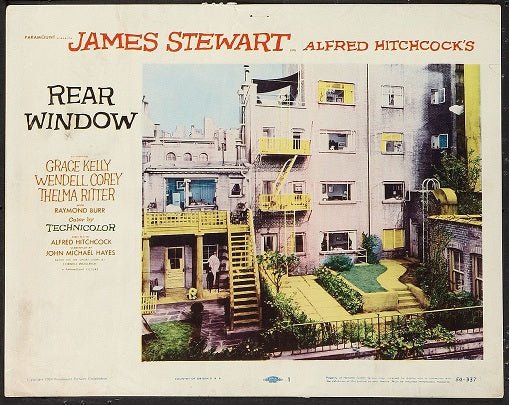 Rear Window Hitchcock Original Authentic Vintage Lobby Card movie theater poster - Apartment James Stewart