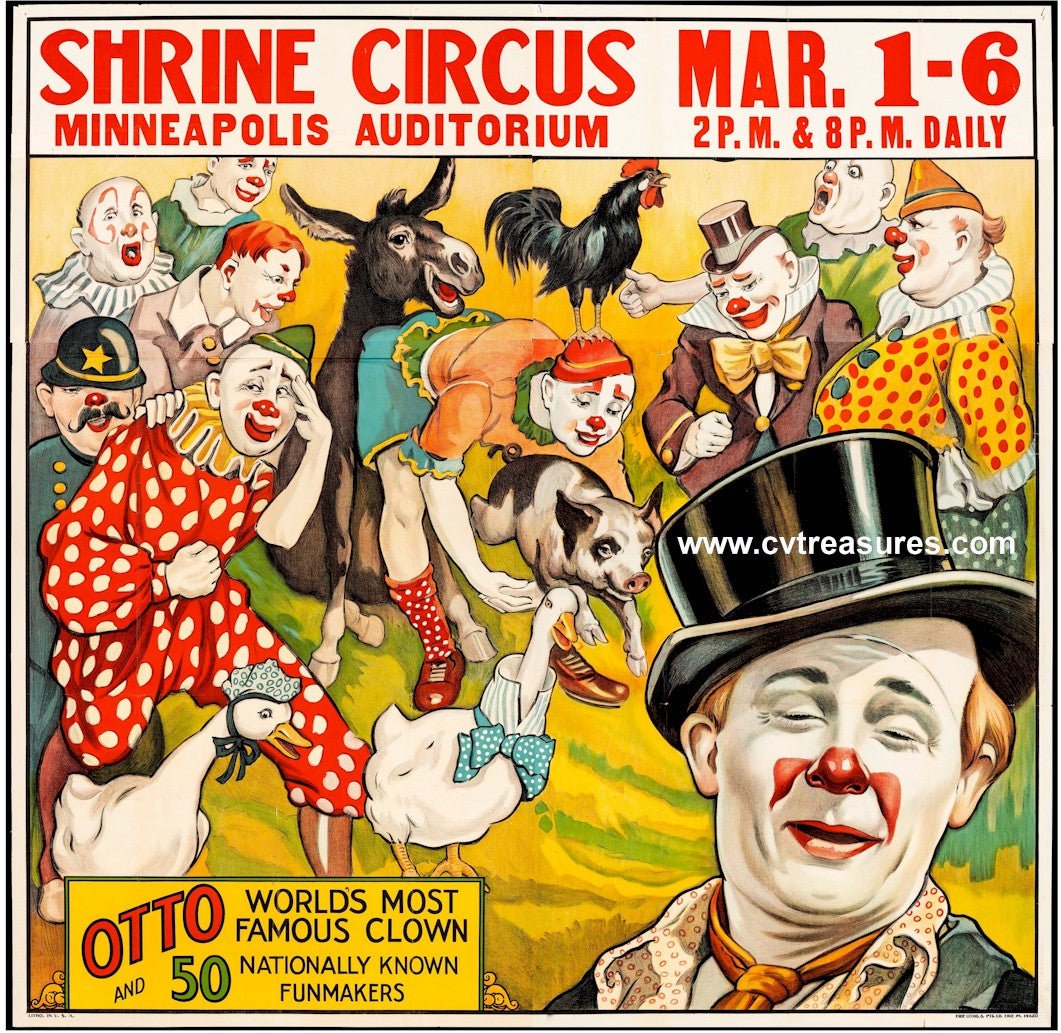 Shrine Original Vintage Circus Poster Otto the Clown 1935 Memorabilia Vintage Advertising